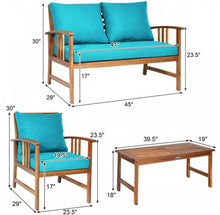 Load image into Gallery viewer, Heavy Duty Comfortable 4 Piece Acacia Wooden Patio Sofa Furniture Chair Set With Thick Cushions | Multiple Combinations