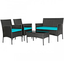 Load image into Gallery viewer, Super Relaxing 4 Piece Rattan Cushioned Sofa Patio Furniture Set With Heavy Duty Glass Coffee Table