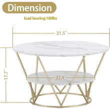 Load image into Gallery viewer, Elegant Round Coffee Table 80 x 45 CM White Gold Faux Marble Table | 2 Tier Storage | For Home, Living Room (White Gold)
