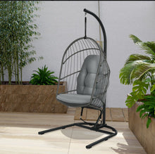 Load image into Gallery viewer, 2025 Super Cool Patio Hanging Wicker Egg Chair | Holds 300lbs | With Stand & Cushion | Indoor Or Outdoor | Thick and Soft Comfy Cushions | Heavy Duty