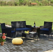 Load image into Gallery viewer, Super Relaxing 4 Piece Rattan Cushioned Sofa Patio Furniture Set With Heavy Duty Glass Coffee Table