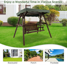 Load image into Gallery viewer, Heavy Duty Natural Fir Wood 2-Person Patio Outdoor Porch Swing  | Adjustable Canopy | Holds 530lbs | Waterproof | Fade Resistant | Side Table