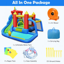 Load image into Gallery viewer, Super Cool & Fun 7-in-1 Inflatable Bouncy House Splash Pool | Water Slide | Jump Area | Climb Wall | Ball Shoot | Soccer | Water Cannon | W 740W Blower
