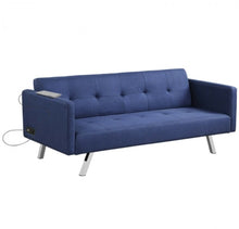 Load image into Gallery viewer, Heavy Duty Modern Comfortable 3 Seater Convertible Linen Fabric Futon Sofa Couch With USB & Power Strip Plugs | Easy Assembly | Comfy Armrests | Holds 530lbs