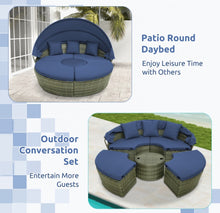 Load image into Gallery viewer, Very Relaxing Upgraded Heavy Duty Outdoor Patio Wicker Round Daybed With Retractable Canopy With Comfortable Upgraded Cushions