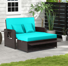 Load image into Gallery viewer, Elegant 4-Level Patio Rattan Daybed | Adjustable Backrest | Rectangle Side Tray | Outdoor Sectional | Double Sofa With Side Table | Space Saving