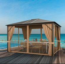 Load image into Gallery viewer, Super Duty Elegant Patio Outdoor Hardtop Gazebo Canopy With Galvanized Steel Top & Netting 12x10ft | 8.5ft High | All Season | Brown