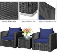 Load image into Gallery viewer, Heavy Duty Steel Frame Modern Beautiful 3-Piece Patio Furniture Wicker Rattan Conversation, Relaxing Set With Thick Comfy Cushions, 5 Colours