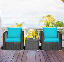Load image into Gallery viewer, Heavy Duty Steel Frame Modern Beautiful 3-Piece Patio Furniture Wicker Rattan Conversation, Relaxing Set With Thick Comfy Cushions, 5 Colours