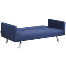 Load image into Gallery viewer, Heavy Duty Modern Comfortable 3 Seater Convertible Linen Fabric Futon Sofa Couch With USB & Power Strip Plugs | Easy Assembly | Comfy Armrests | Holds 530lbs