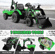 Load image into Gallery viewer, 2025 Heavy Duty 12V Excavator 3-in-1 Ride On Toy 1 Seater With Shovel, Bucket, Trailer, Rubber Tires, Cup Holder, LED Lights, Digging Bucket, Remote
