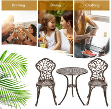 Load image into Gallery viewer, Beautiful & Elegant Leaf Design 3-Piece Heavy Duty Cast Aluminum Patio Bistro Set Table With 2 Chairs | Weather Resistant | Curved Backrest