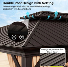 Load image into Gallery viewer, Very Classy Heavy Duty 12’ by 20’ Double-Roof Hardtop Patio Gazebo With Galvanized Steel Roof | All Season | Sun Protection | Water Resistant | Water Gutters