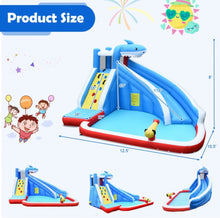 Load image into Gallery viewer, Super Cool & Exciting Shark Theme 4-in-1 Inflatable Bouncy Water Park | Long Slide | 735W Blower | Indoor | Outdoor | Carry Bag | Repair Kit Included