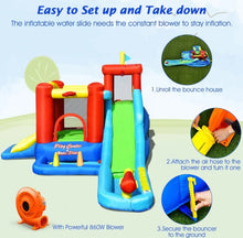 Load image into Gallery viewer, Super Cool & Fun Inflatable 9-in-1 Bouncy Kids Water Park With Slide | 860W Blower | Jumping | Climbing | Ring Game | Ball Blowing | Basketball