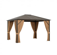 Load image into Gallery viewer, Super Duty Elegant Patio Outdoor Hardtop Gazebo Canopy With Galvanized Steel Top & Netting 12x10ft | 8.5ft High | All Season | Brown
