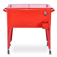 Load image into Gallery viewer, Heavy Duty Cool Red Portable Patio Cooler Cart With Side Bottle Opener, Cap Catcher| 80QT | BBQ | Camping | Gatherings | Drain Plug | Wheels