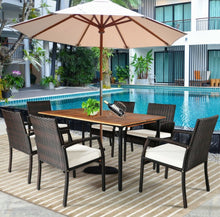 Load image into Gallery viewer, Very Comfortable Wicker / Rattan Patio Furniture 7 Piece Set With Cushions | Dining Set With Umbrella Hole | Heavy Duty