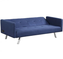 Load image into Gallery viewer, Heavy Duty Modern Comfortable 3 Seater Convertible Linen Fabric Futon Sofa Couch With USB & Power Strip Plugs | Easy Assembly | Comfy Armrests | Holds 530lbs