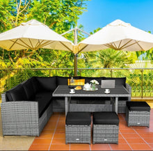 Load image into Gallery viewer, Very Relaxing Heavy Duty 7-Piece Cushiony Outdoor Furniture Wicker Sectional Sofa Patio Set With Dining Table