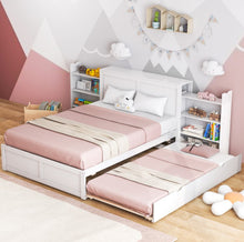 Load image into Gallery viewer, Elegant & Modern Very Comfortable Full Or Twin Kids, Children Wooden Platform Bed With Trundle Storage | Headboard | Bookshelf