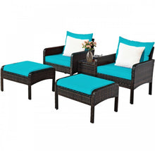 Load image into Gallery viewer, Elegant Outdoor Patio 5-Piece Furniture Rattan Sofa Ottoman Set With Cushions | Comes With 2 Ottomans,1 Coffee Table,2 Armchairs 1 Side Table, Cushions