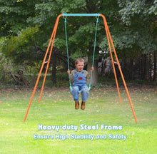 Load image into Gallery viewer, Super Fun Heavy Duty Outdoor Kids Swing Set | Strong Frame | Ground Stakes | Easy Assembly | Holds 110lbs | Great For Any Playground