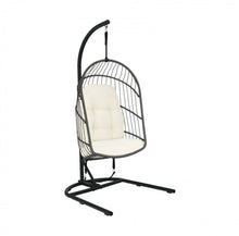 Load image into Gallery viewer, 2025 Super Cool Patio Hanging Wicker Egg Chair | Holds 300lbs | With Stand & Cushion | Indoor Or Outdoor | Thick and Soft Comfy Cushions | Heavy Duty