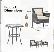 Load image into Gallery viewer, Elegant & Beautiful 3-Piece Patio Furniture Seat With Soft Cushions | Chairs | Tempered Glass Coffee Table | Conversation Sets | PE Rattan