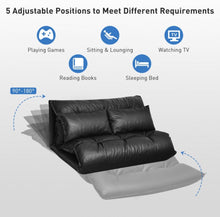 Load image into Gallery viewer, Heavy Duty Modern Foldable PU Leather Leisure Floor Comfortable Sofa Bed With 2 Thick Comfy Pillows | 3-in-1 Design | 5 Adjustable Positions