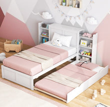 Load image into Gallery viewer, Elegant & Modern Very Comfortable Full Or Twin Kids, Children Wooden Platform Bed With Trundle Storage | Headboard | Bookshelf