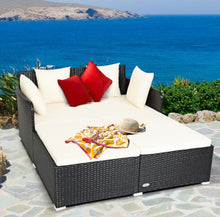 Load image into Gallery viewer, Very Relaxing XXL Spacious Outdoor Rattan Patio Day Bed | Upholstered Extremely Comfortable Cushions, Pillows | Sectional Furniture Set