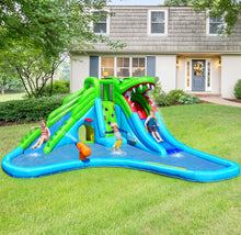 Load image into Gallery viewer, Super Fun Giant Crocodile Bouncy House Water Park With Water Slide | Climbing Wall | 7-in-1 | Splash Pool | Hours Of Fun All Summer Long | W 780W Blower