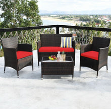 Load image into Gallery viewer, Very Elegant & Relaxing 4 Piece Outdoor Rattan / Wicker Sofa Patio Set With Heavy Duty Glass Coffee Table