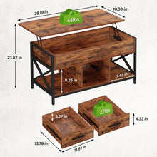 Load image into Gallery viewer, Luxurious Lift Top Coffee Table with 2 Drawers, Open Side Shelf, Hidden Compartment for Home, Living Room | Upgraded -Brown