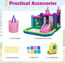 Load image into Gallery viewer, Super Cute & Adorable Inflatable Unicorn Themed Bouncy Castle / House 6-in-1 Playing Area | With 735W Blower | Slide | Carry Bag |