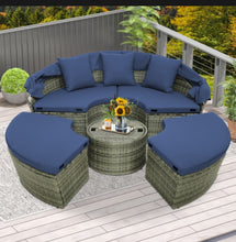 Load image into Gallery viewer, Very Relaxing Upgraded Heavy Duty Outdoor Patio Wicker Round Daybed With Retractable Canopy With Comfortable Upgraded Cushions