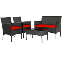 Load image into Gallery viewer, Super Relaxing 4 Piece Rattan Cushioned Sofa Patio Furniture Set With Heavy Duty Glass Coffee Table