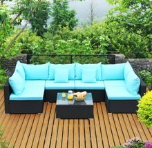 Load image into Gallery viewer, Very Relaxing 7 Piece Patio Furniture Sectional Wicker Sofa Set With Tempered Glass Top