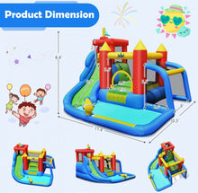 Load image into Gallery viewer, Super Cool & Fun 7-in-1 Inflatable Bouncy House Splash Pool | Water Slide | Jump Area | Climb Wall | Ball Shoot | Soccer | Water Cannon | W 740W Blower