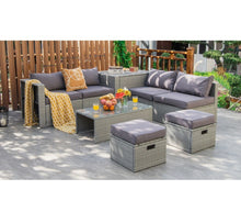 Load image into Gallery viewer, Elegant 8 Piece Patio Furniture Rattan Set With Storage Waterproof Cover & Cushions