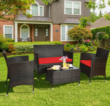 Load image into Gallery viewer, Very Elegant & Relaxing 4 Piece Outdoor Rattan / Wicker Sofa Patio Set With Heavy Duty Glass Coffee Table