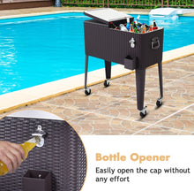 Load image into Gallery viewer, Heavy Duty Patio Super Cool Rattan Rolling Party Cooler Cart | Bottle Opener With Catcher | Handle | Rolling Wheels |