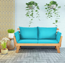 Load image into Gallery viewer, Very Relaxing 3 Adjustable Positions Outdoor Patio, Indoor Convertible Heavy Duty Sofa Couch With Thick Cushions | Acacia Wood