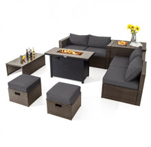 Load image into Gallery viewer, Elegant & Classy 9 Piece Set Outdoor Patio Furniture Set With 42 Inch Propane Fire Pit Table | Heavy Duty | Cover | Storage | In 6 Colours