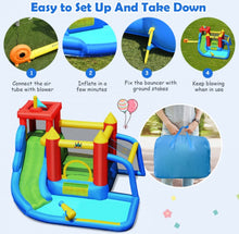 Load image into Gallery viewer, Super Cool & Fun 7-in-1 Inflatable Bouncy House Splash Pool | Water Slide | Jump Area | Climb Wall | Ball Shoot | Soccer | Water Cannon | W 740W Blower