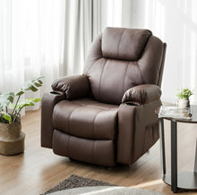 Load image into Gallery viewer, Heavy Duty Modern & Elegant Electric Power Lift Multifunction Electric Recliner With Massage Features | 2 Side Pockets | Cup Holders | Lumbar Heating | USB Charge Port