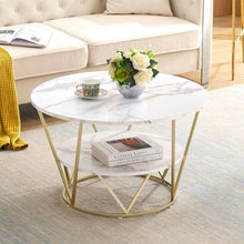 Load image into Gallery viewer, Elegant Round Coffee Table 80 x 45 CM White Gold Faux Marble Table | 2 Tier Storage | For Home, Living Room (White Gold)