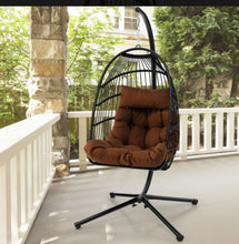 Load image into Gallery viewer, 2025 Heavy Duty Patio Hanging Egg Chair With Stand | Soft Cushion | Headrest Pillow | Waterproof Cover | Folding Basket | Water Resistant | Holds 330lbs