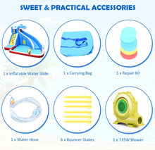 Load image into Gallery viewer, Super Cool & Exciting Shark Theme 4-in-1 Inflatable Bouncy Water Park | Long Slide | 735W Blower | Indoor | Outdoor | Carry Bag | Repair Kit Included